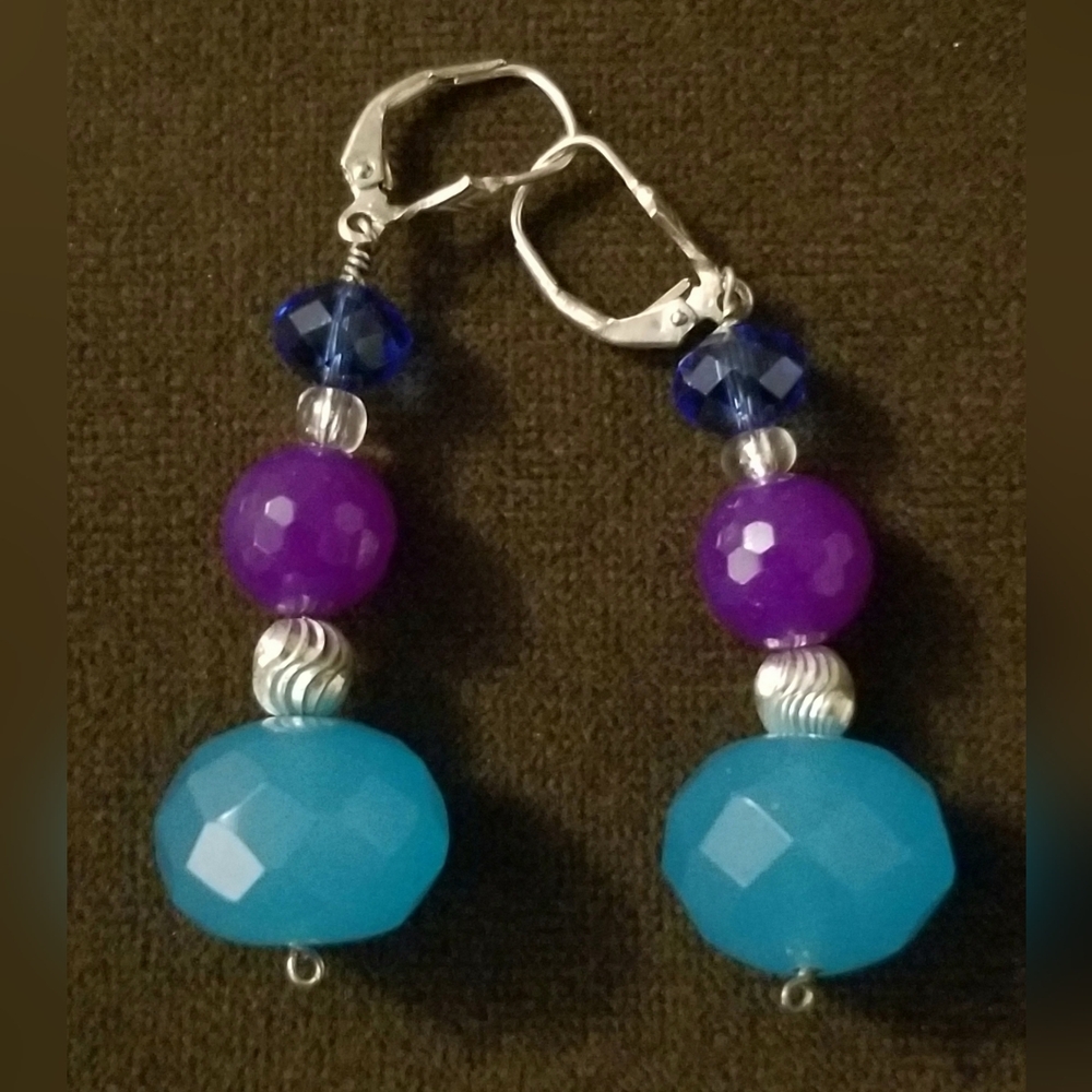 Artisan Crafted Faceted Glass Bead & Sterling Silver Pierced Drop Earrings